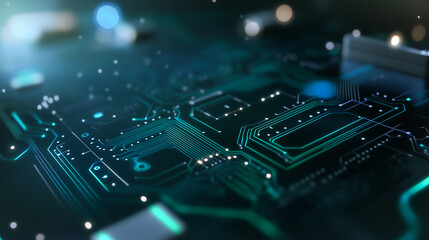 Wall Mural - circuit board: an abstract macro shot of a cutting-edge circuit board, its intricate pathways glowin