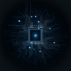 Wall Mural - cybernetic core: futuristic digital representation of a central processing unit (cpu) glowing with a