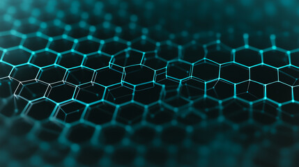 Wall Mural - networked hexagons: a close-up shot reveals an intricate web of interconnected hexagons, with a glow