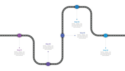 Roadmap Timeline Journey Infographic with 5 steps for Business Presentation