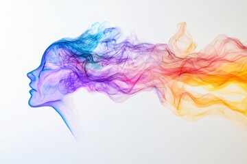 Wall Mural - colorful smoke flowing from silhouette of a woman's profile