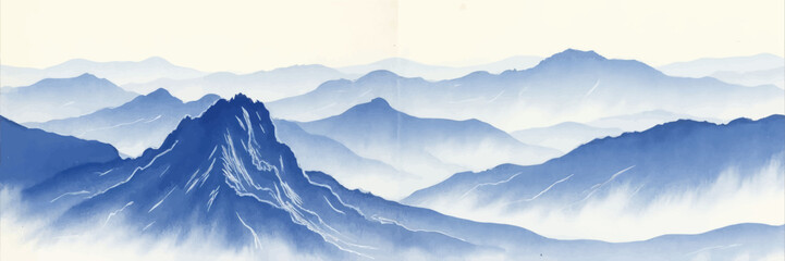 Naklejka na meble Watercolor blue mountains receding into fog-filled distance