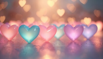 Aufkleber - Pastel hearts bokeh lights background. Holiday valentine card design with soft romantic pink, blue, purple colors. Party decoration, love celebration for wedding, anniversary. Decorative blurry
