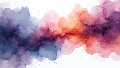 Aufkleber - Abstract watercolor brush strokes create cosmic effect. Resembles galactic nebula with starry dust on white background. Great for celestial, dreamlike, aethereal interstellar themes, space