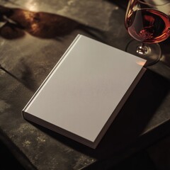 Leinwandbilder - Blank Canvas: White Book and Cognac Glass on Dark Surface, Ready for Ideas and Inspiration 