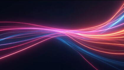 Leinwandbilder - Abstract neon light streaks curve in dynamic motion. Colorful rays create vibrant energy, futuristic feel. Glows, gradient illumination, laser effects create smooth sleek shine. Tech, design