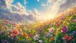 © virza - Beautiful meadow of colorful blooming flowers under bright sunny skies