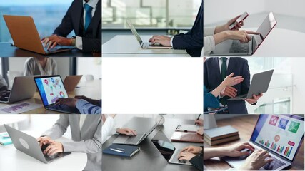 Aufkleber - Collage footage of various business people using laptops