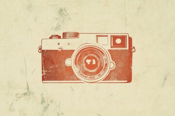 Poster - Vintage camera silhouette with nostalgic warm tones in a flat design style showcasing retro aesthetic and minimalism