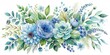 © PloyJai - Serene Watercolor Floral Arrangement Featuring Delicate Blue and Green Hues, Ideal for Invitations, Cards, and Decorative Purposes
