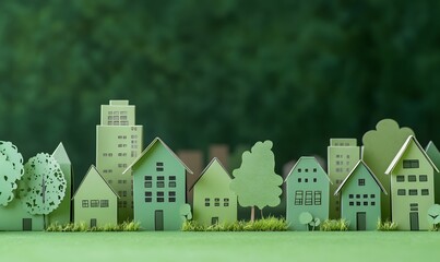 Green paper city model in nature background