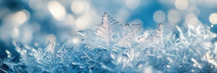 Leinwandbilder - Frozen ice crystals create an enchanting frost effect with subtle reflections in a serene winter setting
