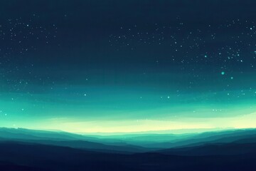 Wall Mural - ethereal celestial gradient transitioning from deep midnight blue to soft turquoise, with subtle nebula-like textures and delicate star particles floating throughout the composition