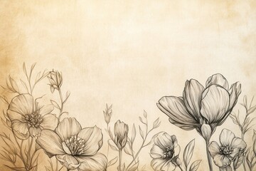 Poster - Delicate hand drawn floral sketches on aged paper showcasing intricate line art and soft vintage tones reflecting elegant composition