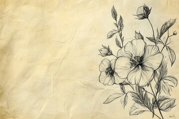 Poster - Hand drawn floral sketches create delicate art on aged paper in soft vintage tones with a balanced golden ratio design