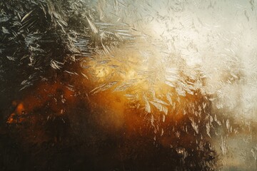 Poster - Frozen ice crystals create a unique abstract frost effect with subtle reflections in a soft winter setting