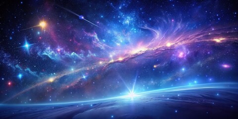 Wall Mural - a celestial tapestry vibrant nebulae, sparkling stars, and a serene planet at dawn