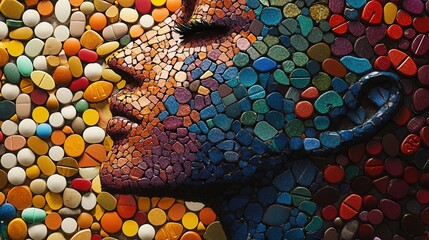 Aufkleber - Colorful mosaic of pills creating a detailed human silhouette showcasing artistic interpretation Generative AI