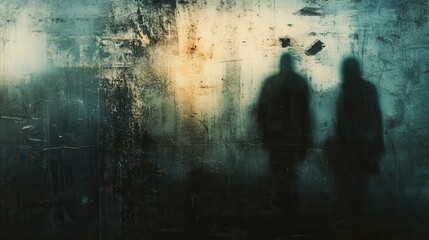 Aufkleber - Exploration of fear in dark tones with blurred shadows and mysterious silhouettes at dusk Generative AI