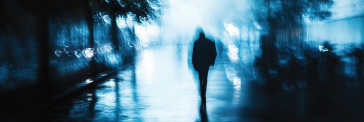 Aufkleber - Mysterious silhouettes explore dark, blurred shadows in an eerie urban landscape at night Generative AI