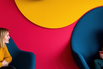 Poster - Vibrant Neurodiverse Workspace Bold Color-Block Design Inspiring Collaborative Millennial Interaction in Modern Creative Environments