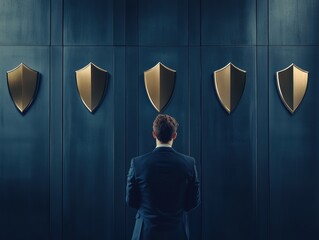 Fototapete - Cybersecurity Paradigm Shift Next-Gen IT Professional Visualizing Multi-Layered Digital Protection Strategies in Minimalist Enterprise Environments