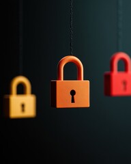 Poster - Cyber Zen Minimalist Data Protection Visualization with Suspended Lock Icons - Ethereal Cybersecurity Branding for Digital Transformation Era