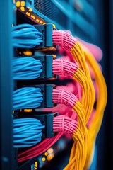 Leinwandbilder - Cyberpunk Network Infrastructure Bold Chromatic Connectivity with Hyper-Realistic Ethernet Cabling - Next-Gen Digital Transformation Visualization