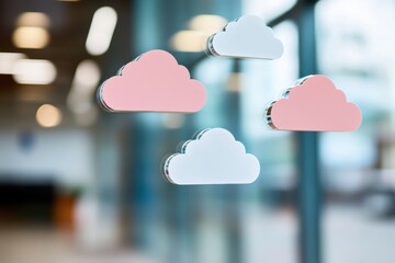 Leinwandbilder - Minimalist Cloud Computing Visualization Transparent Glass Network Interface Showcasing Secure Digital Connectivity and Next-Gen Enterprise Communication Solutions
