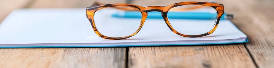 Aufkleber - Mindful Productivity Essentials Vintage Tortoiseshell Reading Glasses on Minimalist Workspace - Contemporary Learning and Professional Focus Imagery