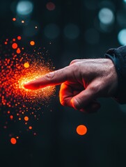 Fototapete - Digital Transformation Catalyst Innovative Touch Technology Visualizing Data Disruption Through Kinetic Particle Explosion - Next-Gen Business Intelligence Visualization