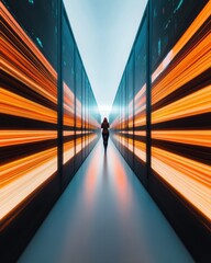 Fototapete - Velocity of Vision Hyper-Symmetric Digital Transformation Journey through Immersive Technological Corridor - Futuristic Perspective on Innovation and Progress