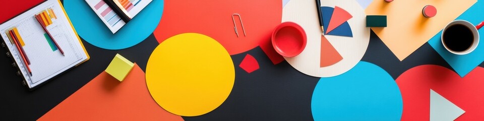 Poster - Data-Driven Design Vibrant Geometric Analytics Showcasing Collaborative Business Intelligence in Playful Modern Workspace Visualization