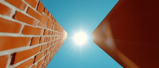 Poster - Urban Geometric Minimalism Sunlit Brick Architecture Perspective Revealing Digital Design Inspiration for Creative Professionals and Spatial Innovation