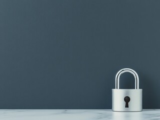 Fototapete - Minimalist Cybersecurity Mockup Sleek Silver Padlock on Navy Background - Digital Protection Branding for Tech Innovators and Enterprise Solutions