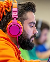 Aufkleber - Vibrant Digital Creatives Sonic Focus Gen Z Audio Experience with Neon Headphones - Immersive Workflow and Productivity Aesthetic for Modern Workspace Inspiration