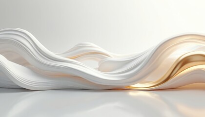 Aufkleber - Abstract wavy background with white, golden liquid. Modern art with smooth flowing lines. Luxury backdrop with curves, vibrant colors, shiny texture. Perfect for wallpapers, presentations, business