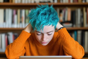 Aufkleber - Gen Z Digital Wellness Vibrant Non-Binary Youth Embracing Academic Focus with Mindful Tech Integration - Inclusive Education and Mental Health Representation