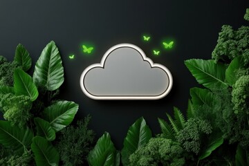 Leinwandbilder - Eco-Innovative Cloud Security Verdant Digital Sanctuary with Bioluminescent Fireflies - Sustainable Tech Visualization for Next-Gen Cybersecurity Branding