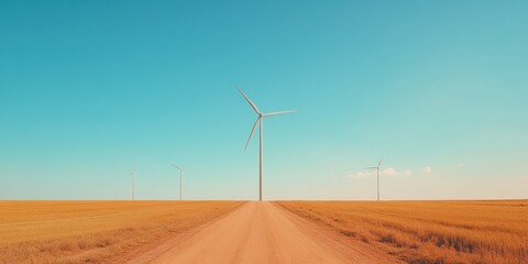 Aufkleber - Renewable Energy Vision Minimalist Windmill Landscape in Golden Wheat Fields - Sustainable Future Design for Climate Innovation and Green Technology Marketing