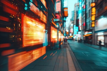 Aufkleber - Cyberpunk Fintech Horizon Dynamic Urban Data Visualization Capturing Next-Gen Digital Economy with Motion-Blurred Technological Landscape