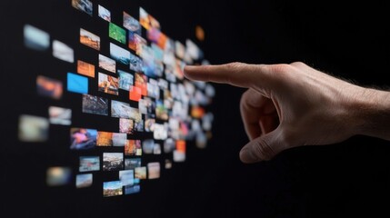 Fototapete - Immersive Digital Interface Next-Gen Interactive Media Selection with Holographic Gesture Control - Cutting-Edge User Experience Design for Global Content Platforms