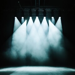 Poster - Immersive Stage Design Cinematic Lighting Truss with Atmospheric Fog Effects - Dynamic Production Visualization for Entertainment and Media Branding