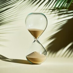 Poster - Mindful Time Management Minimalist Hourglass with Palm Shadow - Sustainable Productivity Visualizing Personal Growth and Digital Wellness Strategies
