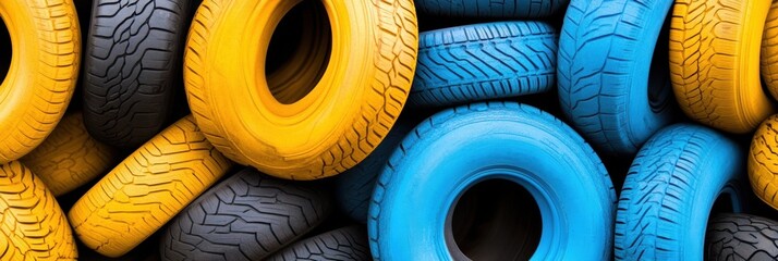 Fototapete - Sustainable Automotive Inventory Innovation Vibrant Color-Coded Tire Management System Optimizing Operational Efficiency in Modern Distribution Logistics