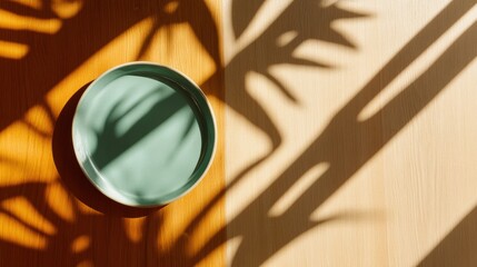 Aufkleber - Minimal Ceramic Design Sage Green Plate with Dramatic Shadow Play - Contemporary Styling for Lifestyle, Culinary, and Interior Design Marketing Content