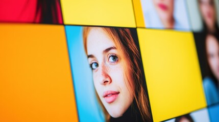 Aufkleber - Vibrant Digital Mosaic Gen Z Virtual Collaboration and Dynamic Workspace Innovation - Capturing Modern Communication Aesthetics in High-Resolution Multimedia Portrait