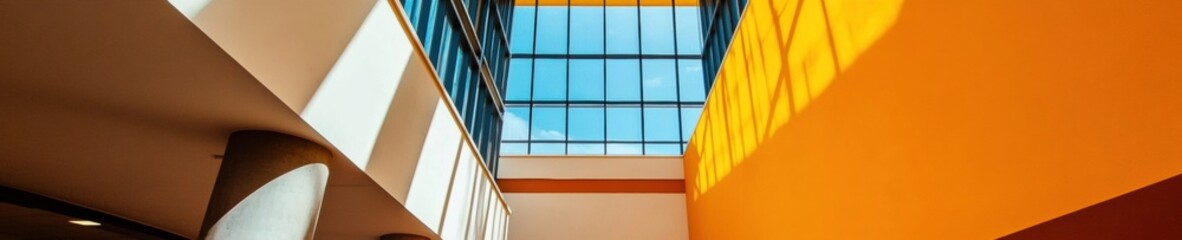 Poster - Minimalist Corporate Architecture Dynamic Glass and Angular Design Showcasing Innovative Urban Workspace Transformation in High-Performance Commercial Districts