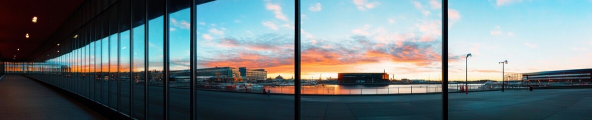Fototapete - Architectural Fusion Minimalist Glass Curtain Panorama Revealing Urban Tech Innovation, Sustainable Design and Corporate Landscape Performance