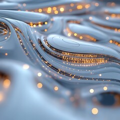Wall Mural - an abstract digital render featuring flowing blue and gold patterns, evoking a sense of fluidity and